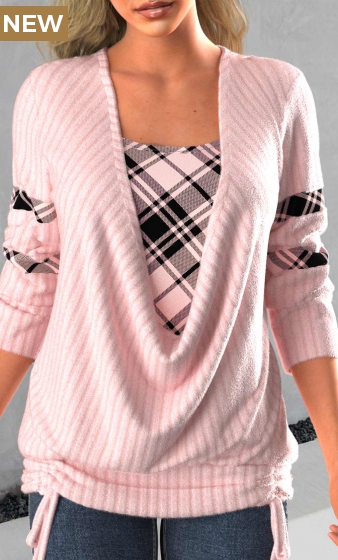 Light Pink Faux Two Piece Tie Side Sweatshirt