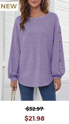 Decorative Button Long Sleeve Purple T Shirt