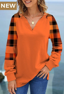 Orange Tartan Print Long Sleeve Halloween Sweatshirt