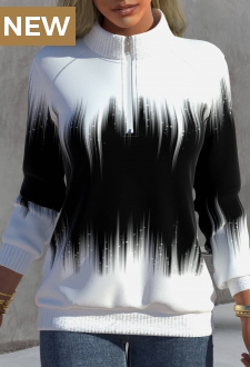 Black Zipper Ombre Long Sleeve High Neck Sweatshirt