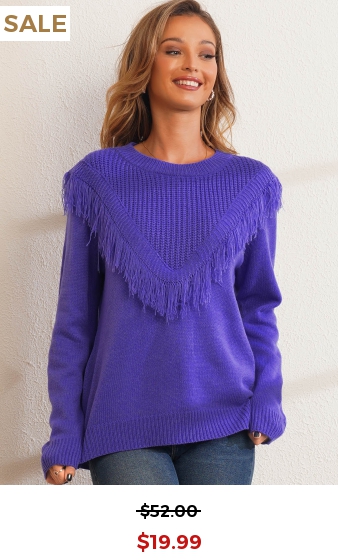 Tassel Solid Long Sleeve Round Neck Sweater