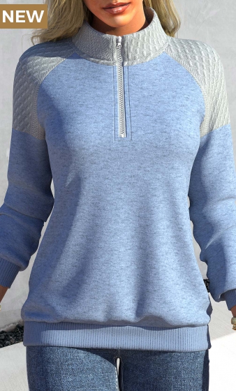 Dusty Blue Long Sleeve Zipper Sweatshirt
