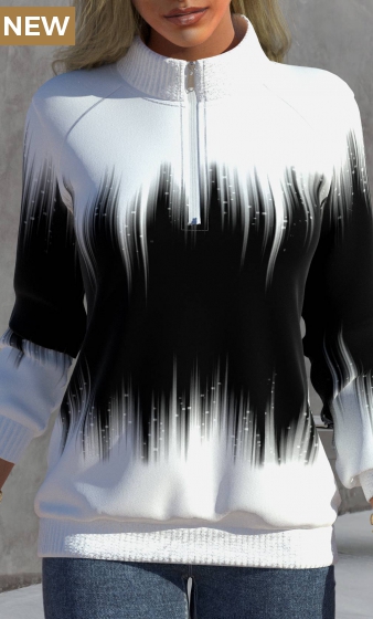 Black Zipper Ombre Long Sleeve High Neck Sweatshirt