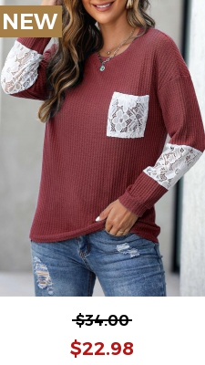 Brick Red Pocket Long Sleeve T Shirt