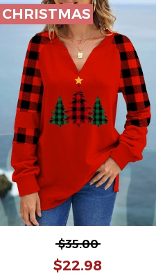 Red Christmas Tree Print V Neck Sweatshirt