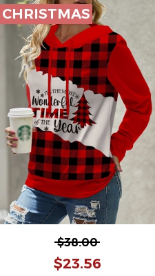 Red Christmas Print Long Sleeve Hoodie