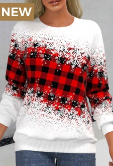 Red Snowflake Print Long Sleeve Round Neck Sweatshirt