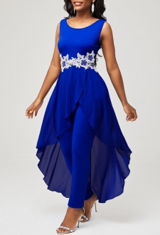 Faux Two Piece Royal Blue V Back Jumpsuit