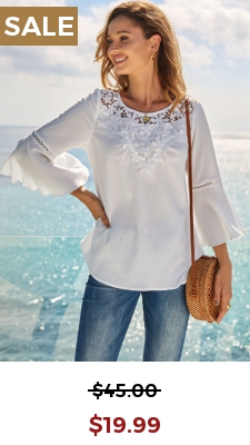 Lace Stitching Flare Sleeve Solid T Shirt