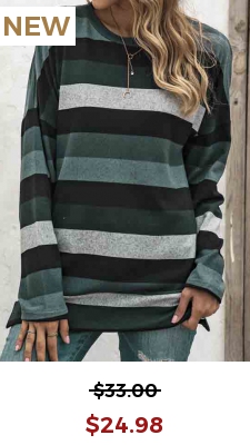 Blackish Green Striped Long Sleeve T Shirt
