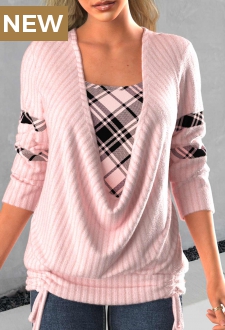 Light Pink Faux Two Piece Tie Side Sweatshirt