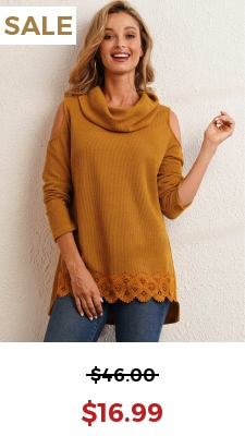 Ginger Lace Patchwork Long Sleeve Cowl Neck Sweatshirt