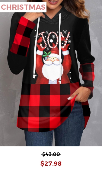 Red Christmas Santa Claus Print Long Sleeve Hoodie