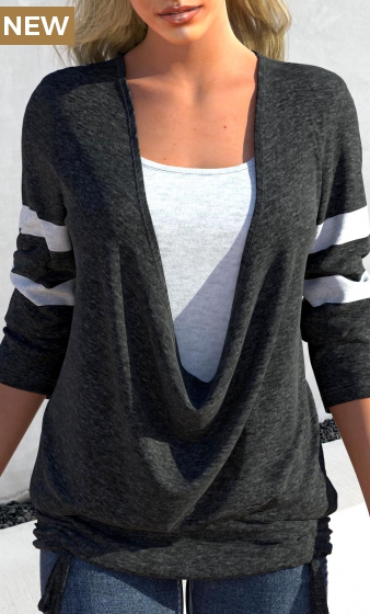 Dark Grey Marl Drawstring Fake 2in1 T Shirt
