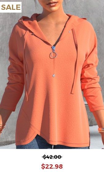 Coral Red Quarter Zip Long Sleeve Hoodie