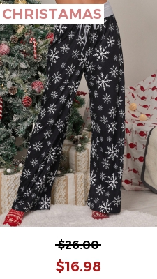 Black Drawstring Christmas Print Drawastring Pants