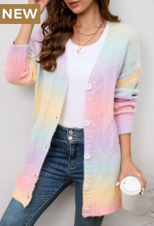 Multi Color Button Ombre Long Sleeve Cardigan