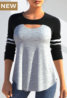 Long Sleeve Black Cutout Detail T Shirt