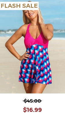 Geometric Print Halter Swimdress and Shorts