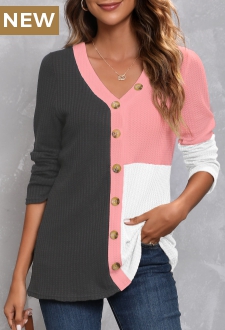 Dark Grey Decorative Button Long Sleeve T Shirt