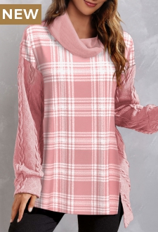 Pink Twisted Tartan Print Long Sleeve Sweatshirt