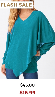 Asymmetric Hem V Neck Cyan Layered T Shirt