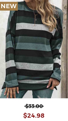 Blackish Green Striped Long Sleeve T Shirt
