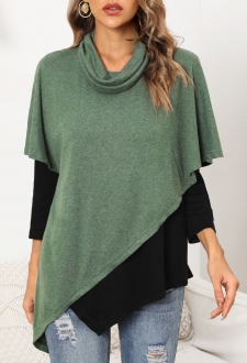 Green Asymmetric Hem Long Sleeve Cowl Neck Sweatshirt
