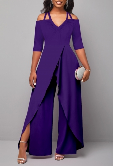Purple Ankle Length Off Shoulder Jumpsuit