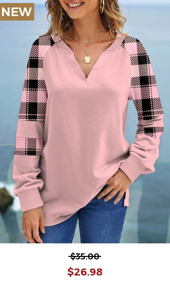 Light Pink Tartan Print Long Sleeve Sweatshirt