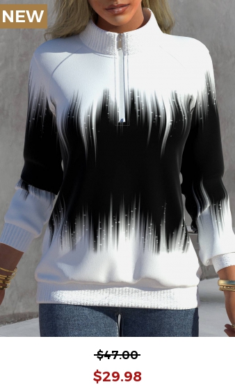 Black Zipper Ombre Long Sleeve High Neck Sweatshirt