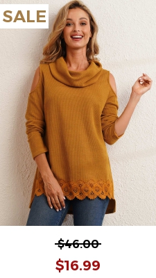 Ginger Lace Patchwork Long Sleeve Cowl Neck Sweatshirt