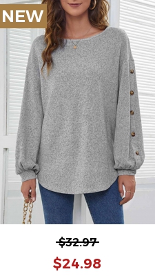 Decorative Button Long Sleeve Light Grey T Shirt