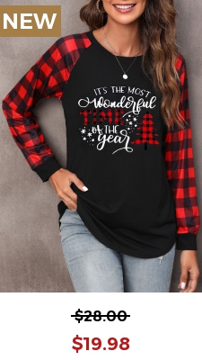 Red Christmas Print Long Sleeve Round Neck Sweatshirt