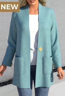 Peacock Blue Button Long Sleeve Cardigans
