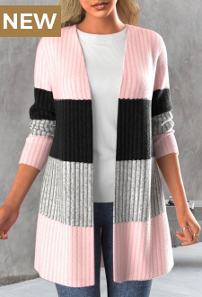 Light Pink Long Sleeve Open Front Cardigan