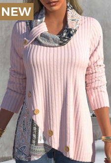 Light Pink Asymmetric Hem Paisley Print Sweatshirt