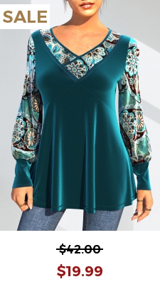Tribal Print Velvet Stitching Peacock Blue T Shirt