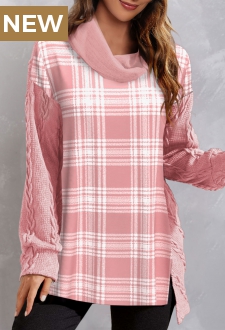 Pink Twisted Tartan Print Long Sleeve Sweatshirt
