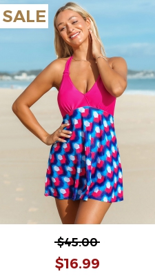 Geometric Print Halter Swimdress and Shorts