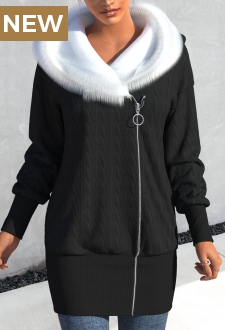 Black Asymmetry Contrast Color Long Sleeve Coat