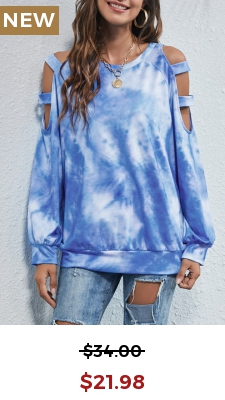 Blue Cut Out Tie Dye Print Sweatshirt