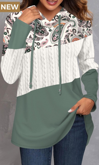 Multi Color Twisted Paisley Print Long Sleeve Hoodie