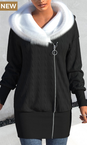 Black Asymmetry Contrast Color Long Sleeve Coat