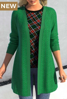 Green Lace Long Sleeve Open Front Coat