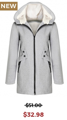 Grey Pocket Long Sleeve Hooded Coat