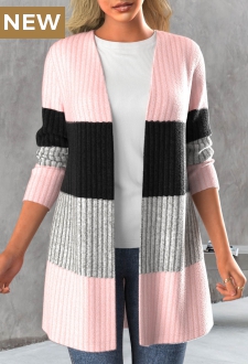 Light Pink Long Sleeve Open Front Cardigan