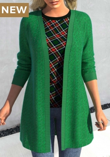 Green Lace Long Sleeve Open Front Coat
