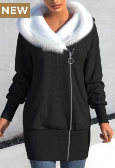 Black Asymmetry Contrast Color Long Sleeve Coat
