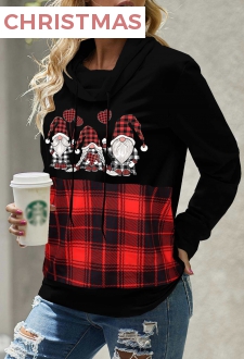 Christmas Santa Claus Print Red Cowl Neck Sweatshirt